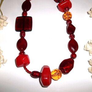 Beaded Necklace Red Orange Boho Style Fashion Accessory Jewelry Woman Girl D333